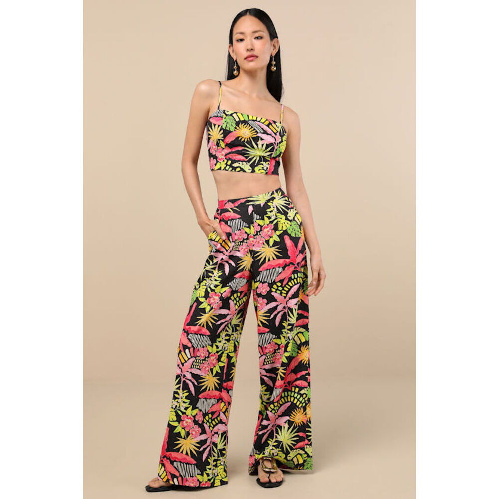 Lulus Matira Black Multi Tropical Print Wide-leg - Size S